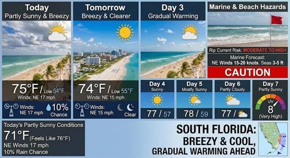 Me: I believe Miami's weather will be partly sunny this weekend, not Me: I expect rain in South Florida this weekend. - Slide 1
